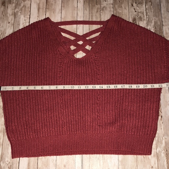 “Aeropostale” rose color, shaker knit v-neck sweater w/criss-cross back-jr sz M - Picture 8 of 10